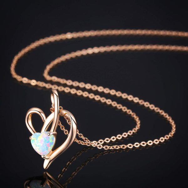 Sterling Silver Opal Rose Gold Plated Love Heart Pendant Necklace-1