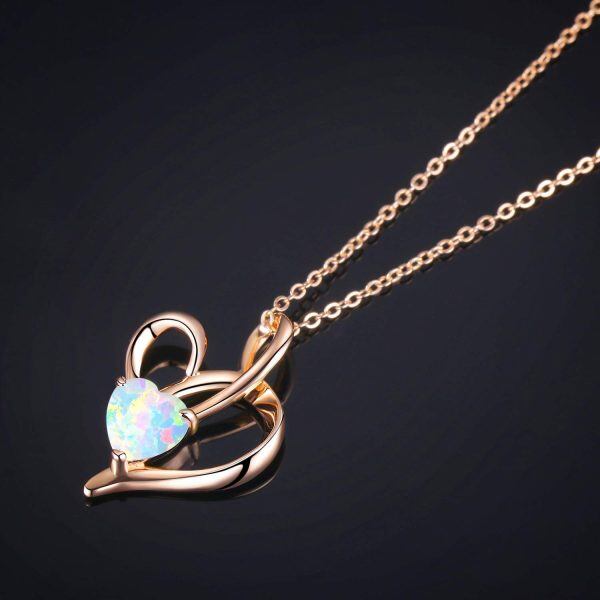 Sterling Silver Opal Rose Gold Plated Love Heart Pendant Necklace-2