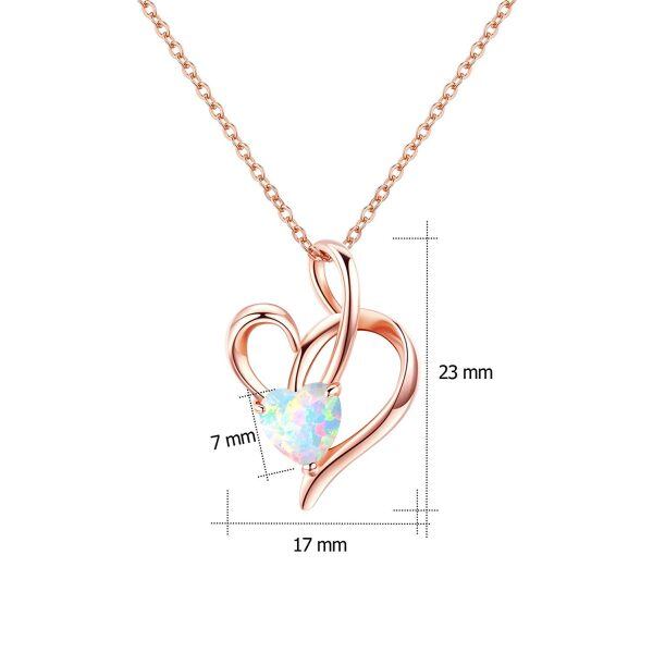 Sterling Silver Opal Rose Gold Plated Love Heart Pendant Necklace-4