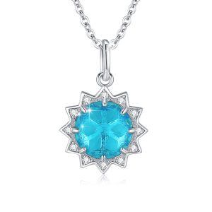 Sterling Silver with Blue CZ Sliver Plated Snowflake Pendant Necklace -0