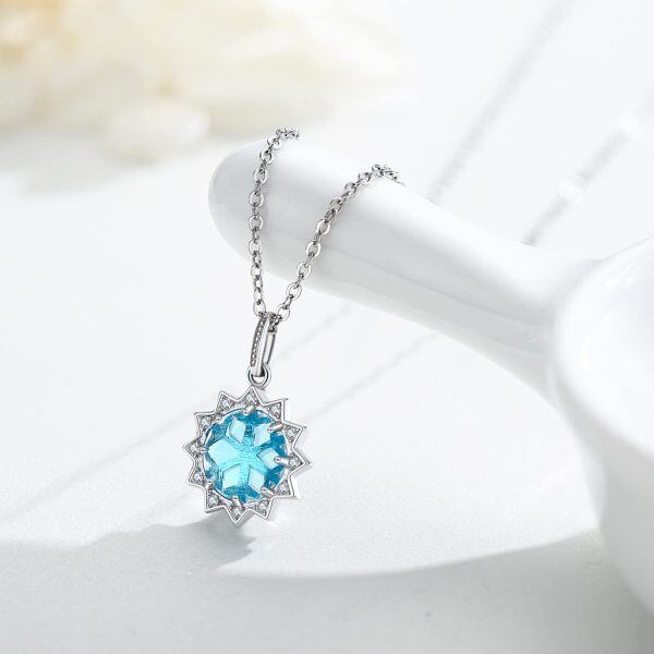 Sterling Silver with Blue CZ Sliver Plated Snowflake Pendant Necklace -1