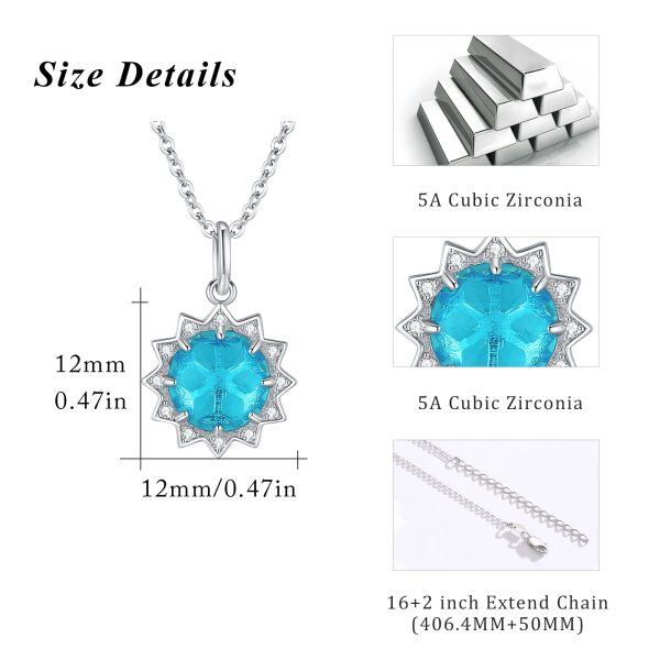 Sterling Silver with Blue CZ Sliver Plated Snowflake Pendant Necklace -2