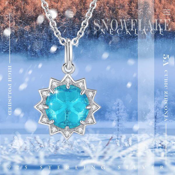 Sterling Silver with Blue CZ Sliver Plated Snowflake Pendant Necklace -5