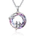 wholesale 925 Sterling Silver Rainbow Crystal Four-Leaf Clover Pendant Necklace  for Women -0-0