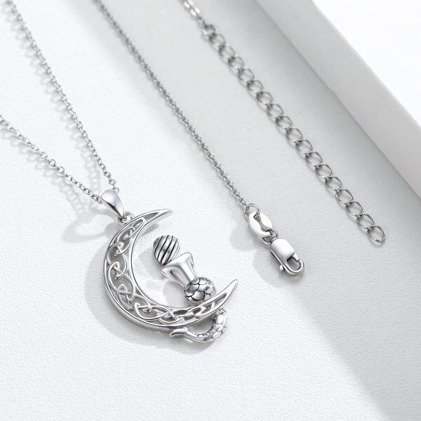 Sterling Silver Rhodium Plated Celtic Moon Mermaid Necklace-1