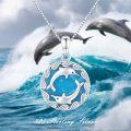 wholesale 925 Sterling Silver Blue Enamel Dolphin Pendant Necklace Ocean Wave s for Girls and Women-0-1