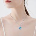 wholesale 925 Sterling Silver Blue Enamel Dolphin Pendant Necklace Ocean Wave s for Girls and Women-0-3