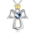 wholesale 925 Sterling Silver Blue Heart Crystal Guardian Angel Pendant Necklace Gift for Women Girls-0-0