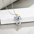 wholesale 925 Sterling Silver Blue Heart Crystal Guardian Angel Pendant Necklace Gift for Women Girls-0-4