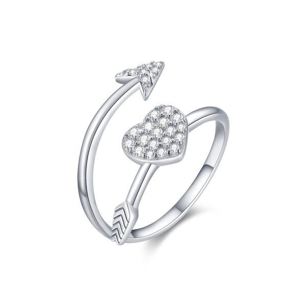 Sterling Silver Zircon Sliver Plated Love Forever Cupid Adjustable Ring -0