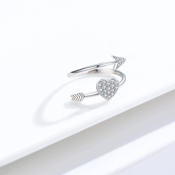 Sterling Silver Zircon Sliver Plated Love Forever Cupid Adjustable Ring -5