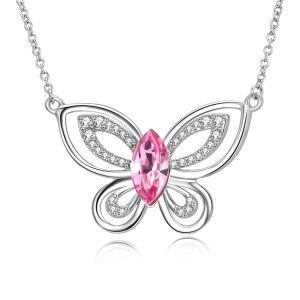 Sterling Silver Rhodium Plated Butterfly Pendant Necklace-0