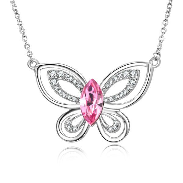 Sterling Silver Rhodium Plated Butterfly Pendant Necklace-0