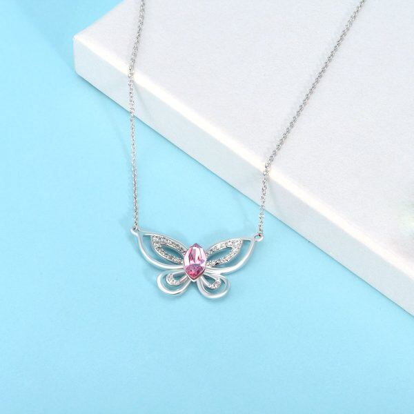 Sterling Silver Rhodium Plated Butterfly Pendant Necklace-3