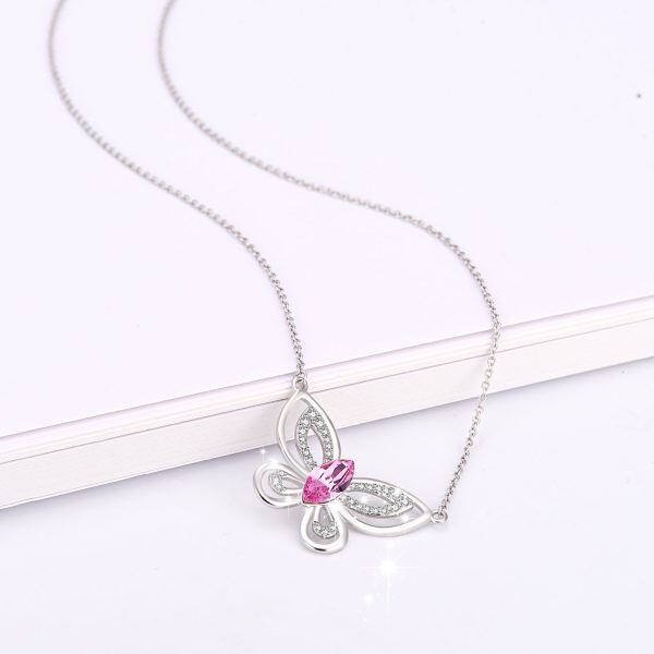 Sterling Silver Rhodium Plated Butterfly Pendant Necklace-4