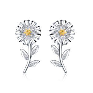 Sterling Silver Oxidized Daisy Earrings-0