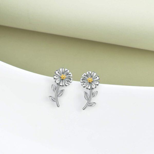 Sterling Silver Oxidized Daisy Earrings-1