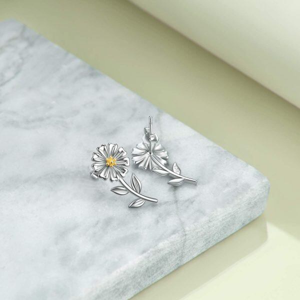 Sterling Silver Oxidized Daisy Earrings-2