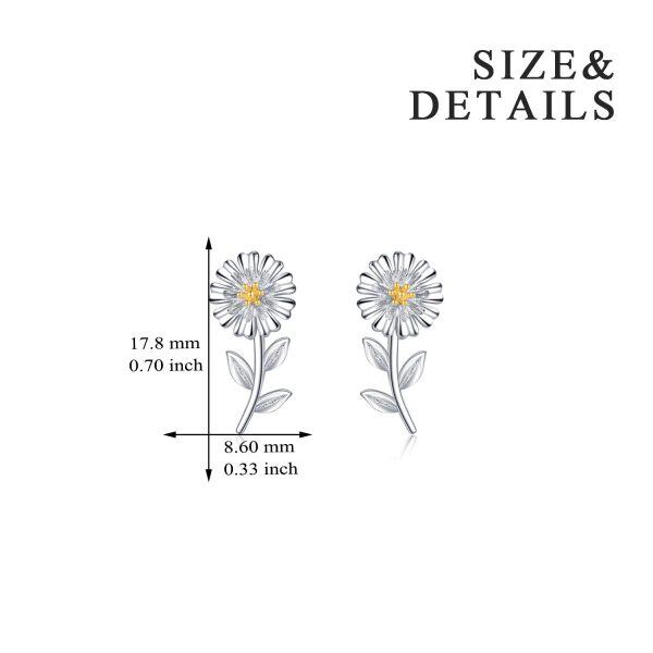 Sterling Silver Oxidized Daisy Earrings-3