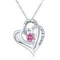 wholesale 925 Sterling Silver Pink Crystal Heart I love you Forever Pendant Necklace Gifts for Mom/Wife-0-0