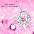 wholesale 925 Sterling Silver Pink Crystal Heart I love you Forever Pendant Necklace Gifts for Mom/Wife-0-5