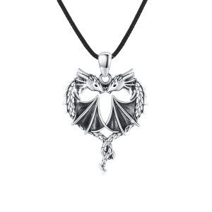 Sterling Silver Oxidized Dragon Necklace-0