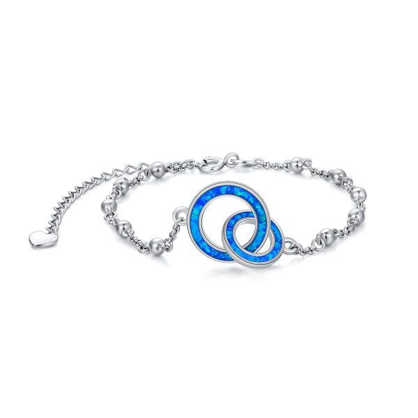 Sterling Silver Blue Opal Sliver Plated Mother and Daughter Interlocking Bracelet-0