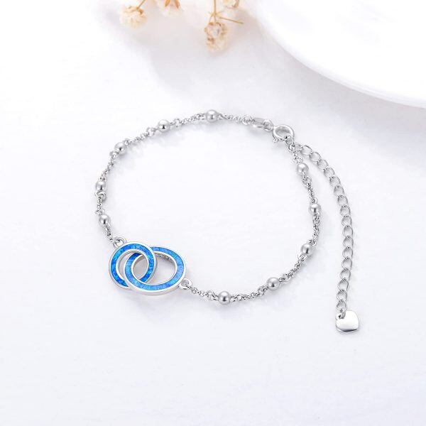 Sterling Silver Blue Opal Sliver Plated Mother and Daughter Interlocking Bracelet-4