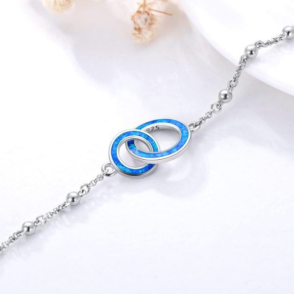 Sterling Silver Blue Opal Sliver Plated Mother and Daughter Interlocking Bracelet-5