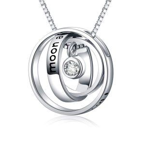 Sterling Silver Zircon Sliver Plated I Love You to The Moon and Back Pendant Necklace -0