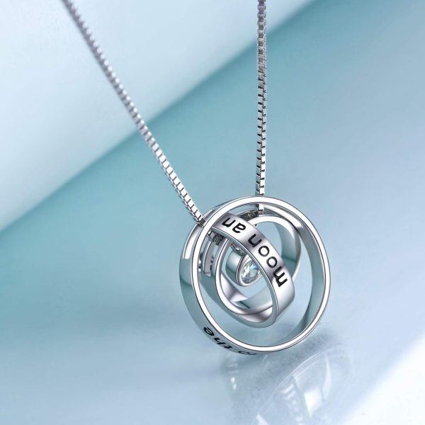 Sterling Silver Zircon Sliver Plated I Love You to The Moon and Back Pendant Necklace -3