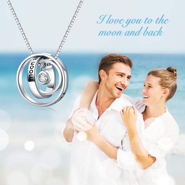 Sterling Silver Zircon Sliver Plated I Love You to The Moon and Back Pendant Necklace -5