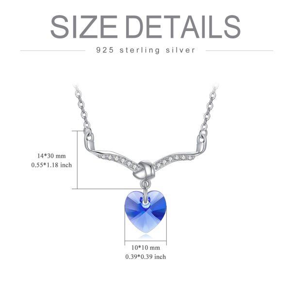 Sterling Silver Blue Crystal Sliver Plated Heart Pendent Necklace -5