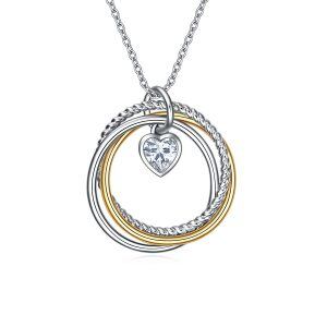 Sterling Silver Zircon Two Tone Color Pendent Necklace-0