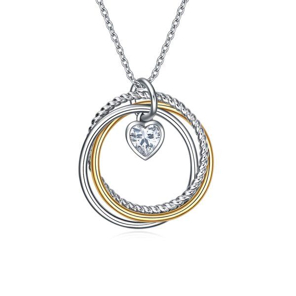 Sterling Silver Zircon Two Tone Color Pendent Necklace-0