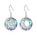 wholesale 925 Sterling Silver Round Cutout Moon & Stars Swarovski Crystals Dangle Earrings Gifts for Teenage Girl Mother's Day Valentines Xmas Jewelry Present Ideas-0-0