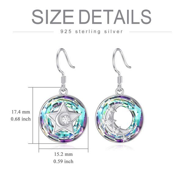 Sterling Sliver Crystal Sliver Plated Moon and Star Dangle Earrings-1