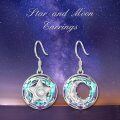 wholesale 925 Sterling Silver Round Cutout Moon & Stars Swarovski Crystals Dangle Earrings Gifts for Teenage Girl Mother's Day Valentines Xmas Jewelry Present Ideas-0-5