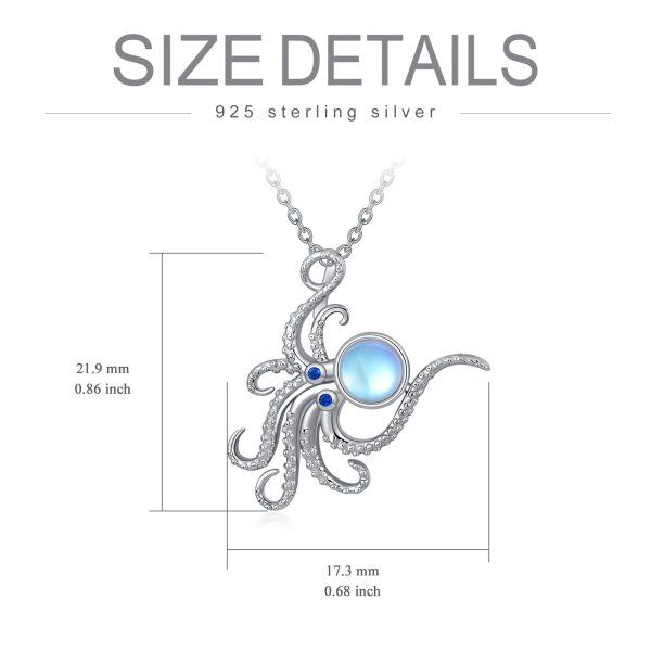 Sterling Silver Moonstone and Zircon Sliver Plated Octopus Pendant Necklace-4