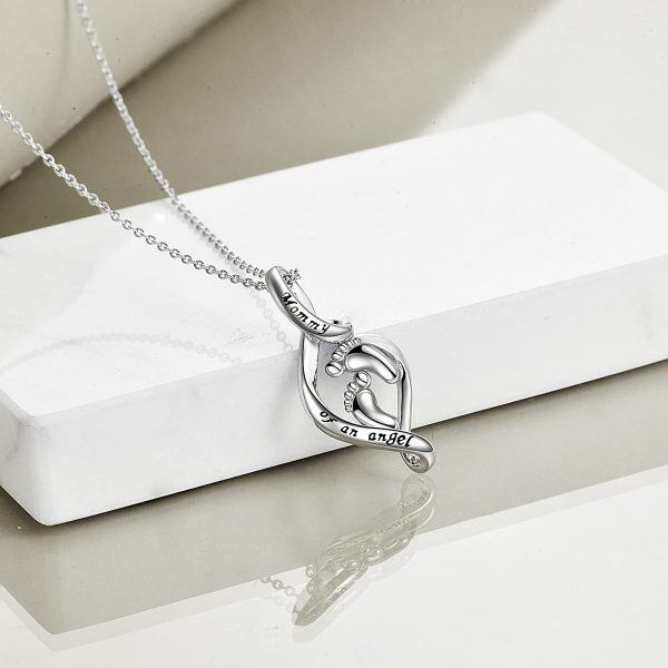 Sterling Silver Silver Plated Mommy of an Angel Pendent Necklace-4