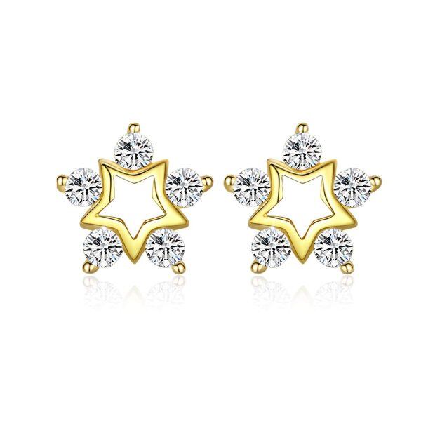 Sterling Silver Zircon Gold Plated Snowflake Stud Earrings -0