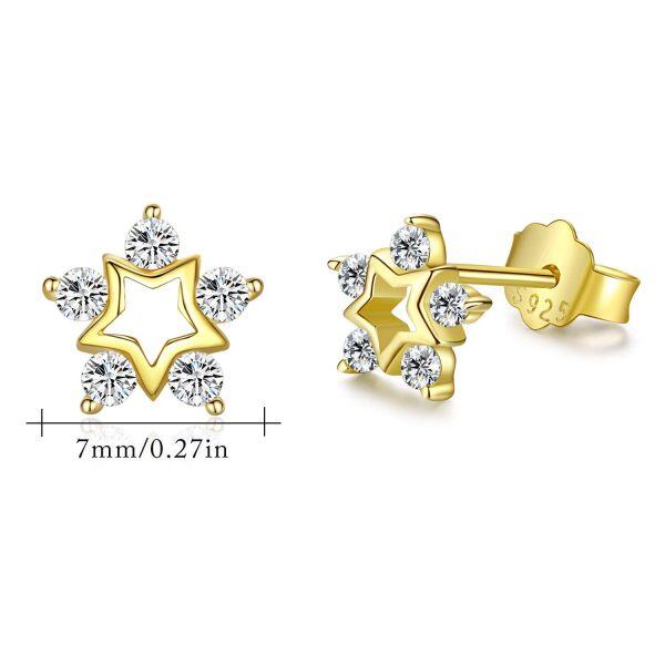 Sterling Silver Zircon Gold Plated Snowflake Stud Earrings -4