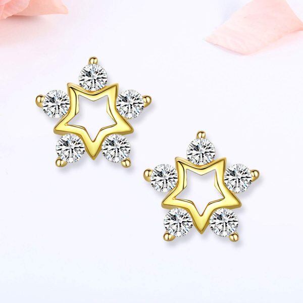 Sterling Silver Zircon Gold Plated Snowflake Stud Earrings -5