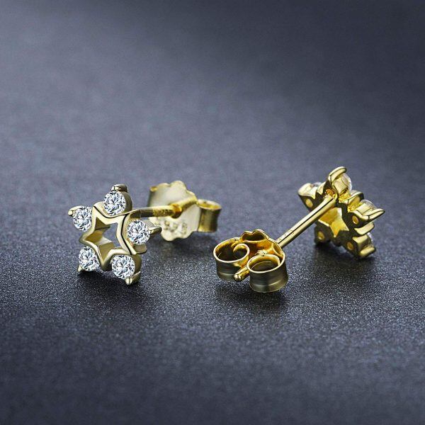 Sterling Silver Zircon Gold Plated Snowflake Stud Earrings -6