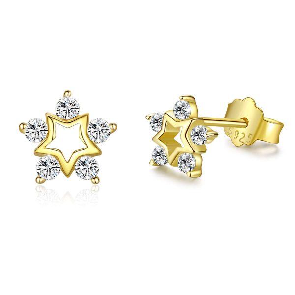 Sterling Silver Zircon Gold Plated Snowflake Stud Earrings -7