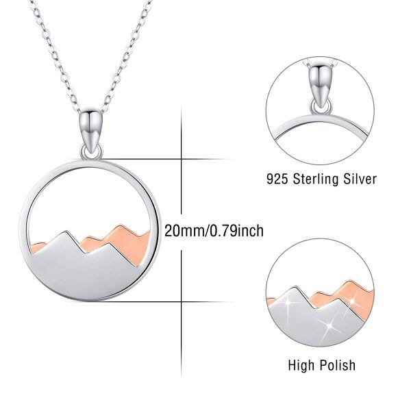 Sterling Silver Two Tone Color Circle Mountain Pendant Necklace-4