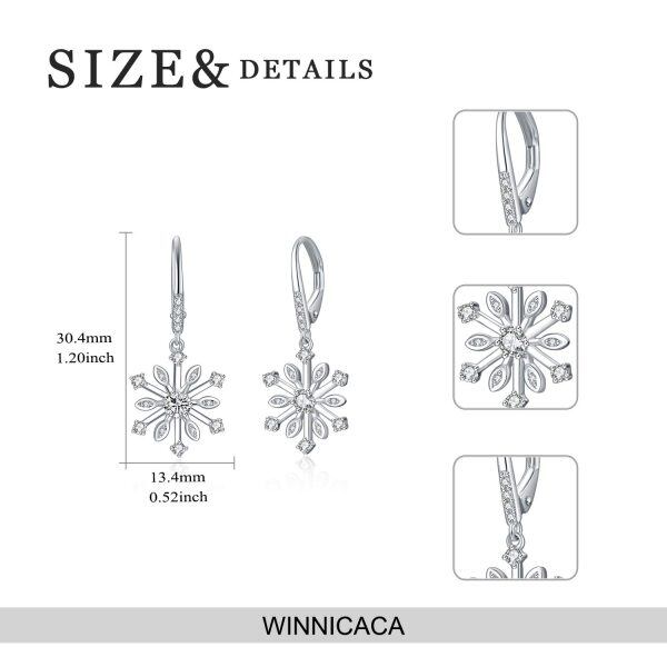 Sterling Silver Zircon Rhodium Plated Snowflake Earrings-2