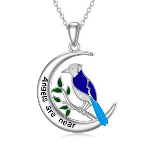 Sterling Silver Rhodium Plated Blue Jay Moon Necklace-0