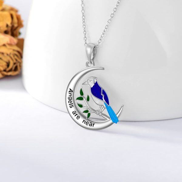 Sterling Silver Rhodium Plated Blue Jay Moon Necklace-1