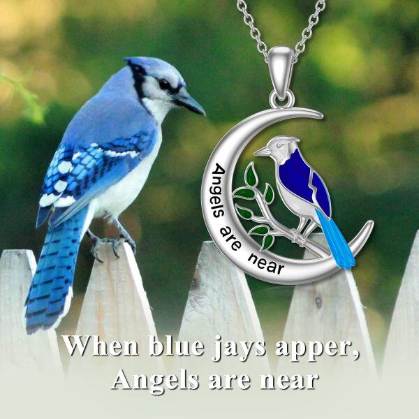 Sterling Silver Rhodium Plated Blue Jay Moon Necklace-4